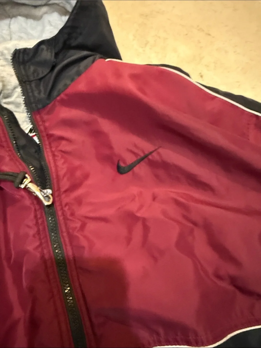 Vintage Nike Men’s Hooded Colorblock Windbreaker Jacket - Maroon & Black